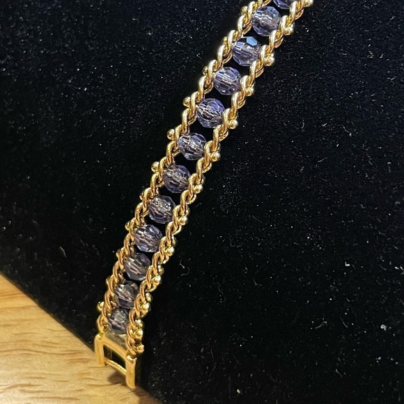 Vintage Deadstock 10KT Gold Filled Bracelet with Blue Quartz Faceted Crystals - Picture 4 of 7